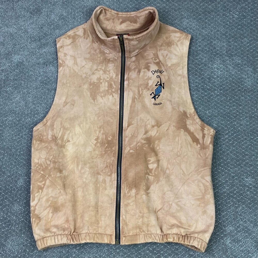 Dagoli Canada Vest Adult Unisex Large Brown Full Zip Tribal Tie Dye Sweatshirt